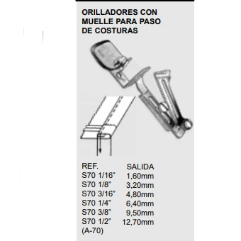 ORILLADOR CON MUELLE PARA PASO DE COSTURAS S70 ' (3,2MM)   SHIRTS TAIL SPRING HEMMER