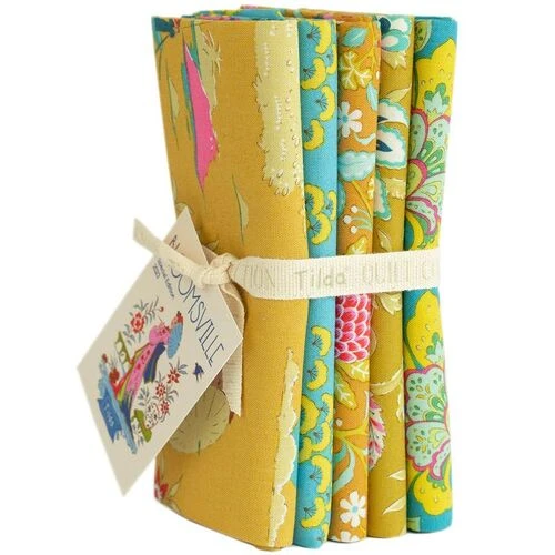 TELA TILDA FAT QUARTER BLOOMSVILLE OCRE/AZUL