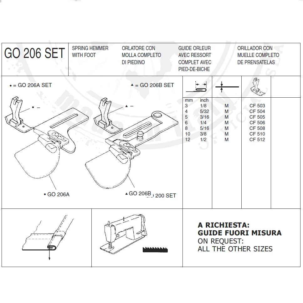 ORILLADOR CON MUELLE PARA PASO DE COSTURAS G.0206B 1/4' (6MM) - SHIRTS TAIL SPRING HEMMER