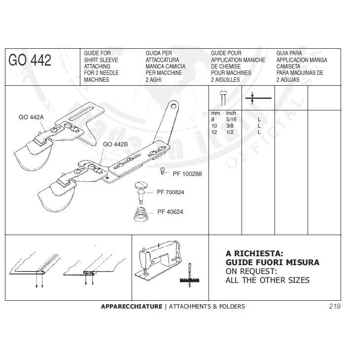 EMBUDO PARA CIERRE DE CAMISAS PARA MÁQUINA DE DOS AGUJAS G.0442 (8MM TEJIDO LIGERO)