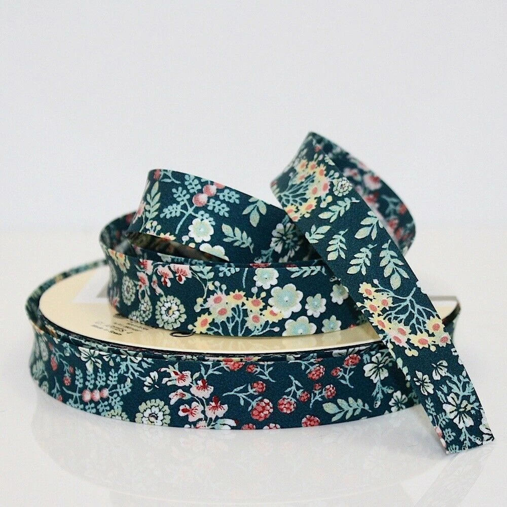 BIES ALGODÓN ORGÁNICO 18MM TIPO LIBERTY AZUL MARINO 25CM